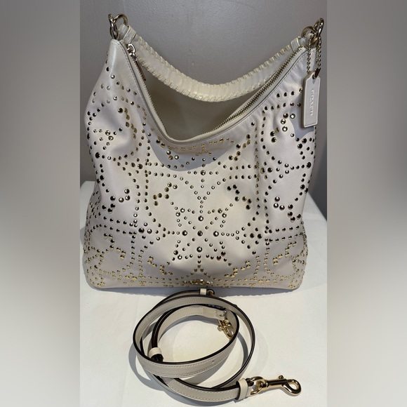 Coach Celeste Winter White and Gold Studded Bag W/Crossbody Whip Stitch Strap - Picture 9 of 9
